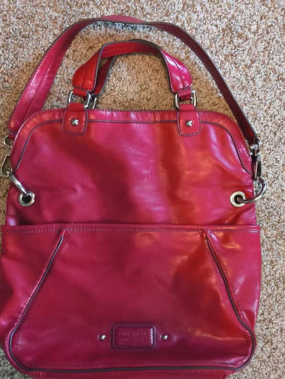 Nine West Red Large Shoulder Bag with Silver Hardware